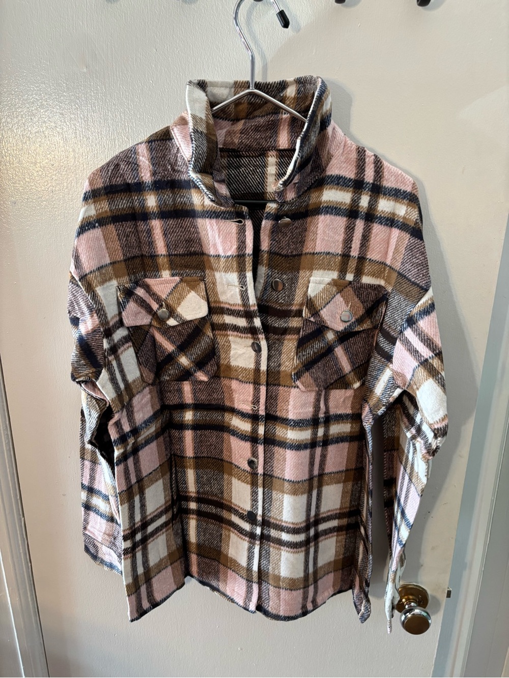 Woman’s Pink & Brown Plaid Shacket